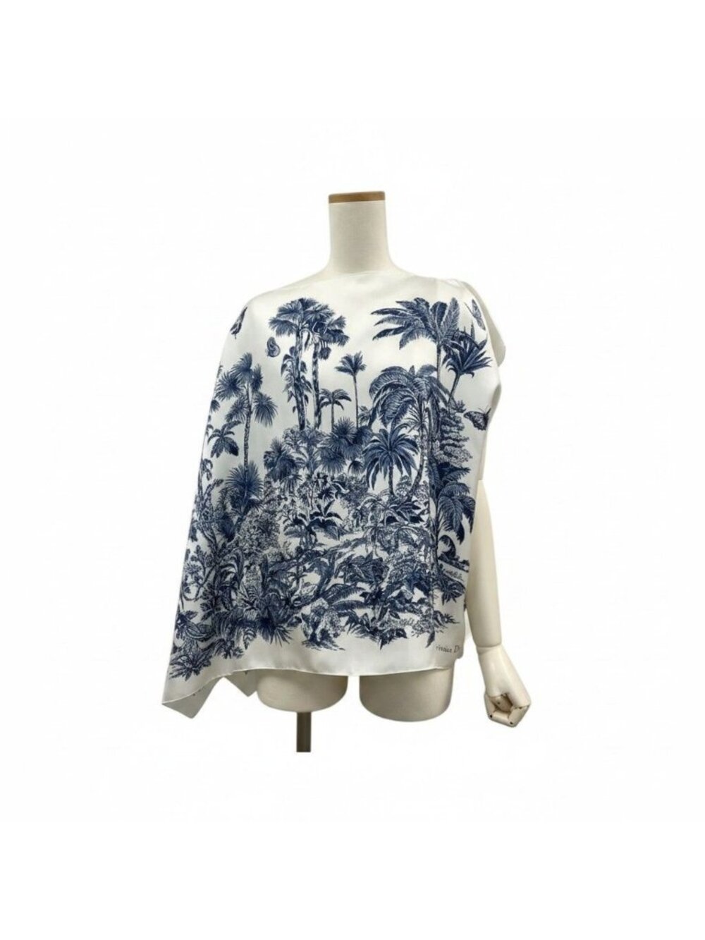Dior I3 Toile de Jouy Sauvage Poncho Silk Scarf White Navy Cape